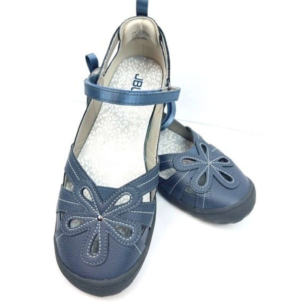 JBU Jambu Maggie Navy Blue Floral Cutout Mary Jane Flats Shoes Womens 8W Wide